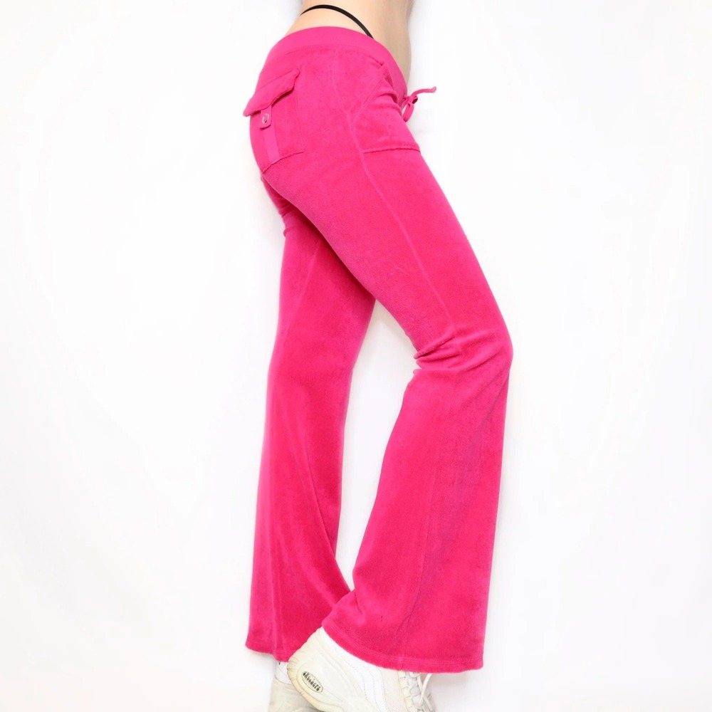 VTG Y2K Mossimo S Small Velour Pants Pink Flare Leg Low Rise Drawstring Hip Hop